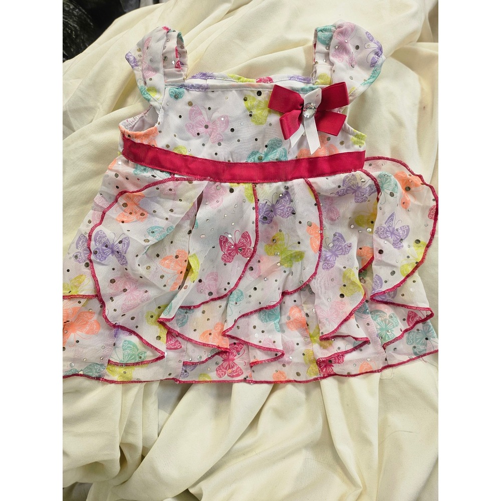 Wonderkids Vintage Butterfly Sequin Ruffle Dress Pink Bow 12 Months